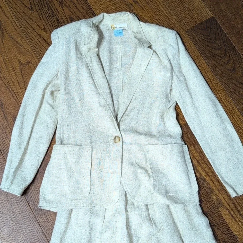 Collegian By California - VINTAGE 1980s Linen Blend Blazer and Skirt Set - Picture 2 of 13